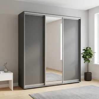 Dulap Cupe Fenix cu 3 usi, 2 PAL + 1 Oglinda, Antracit, 220x60x240 cm