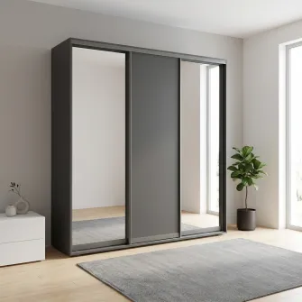 Dulap Cupe Fenix cu 3 usi, 1 PAL + 2 Oglinda, Antracit, 260x60x240 cm
