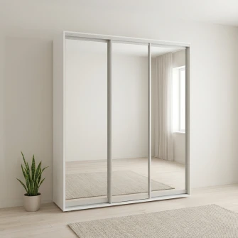 Dulap Cupe Fenix cu 3 usi, 3 Oglinda, Alb, 200x60x220 cm