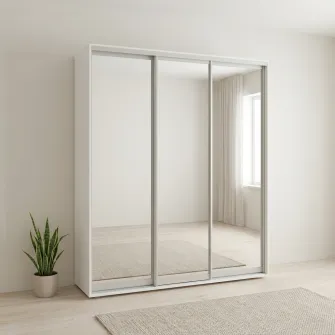 Dulap Cupe Fenix cu 3 usi, 3 Oglinda, Alb, 220x60x220 cm