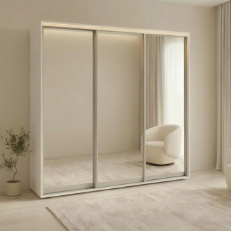 Dulap Cupe Fenix cu 3 usi, 3 Oglinda, Alb, 240x60x240 cm