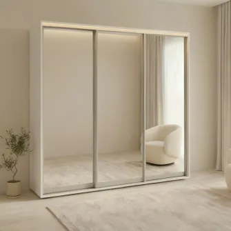 Dulap Cupe Fenix cu 3 usi, 3 Oglinda, Alb, 260x60x240 cm