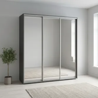 Dulap Cupe Fenix cu 3 usi, 3 Oglinda, Antracit, 220x60x220 cm