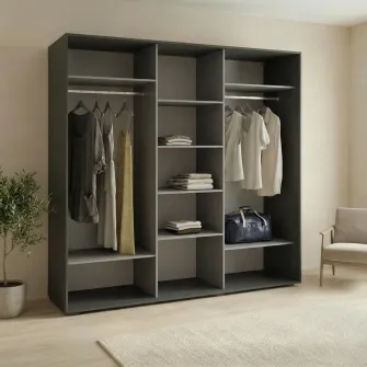 Dulap Cupe Fenix cu 3 usi, 3 Oglinda, Antracit, 250x60x240 cm