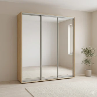 Dulap Cupe Fenix cu 3 usi, 3 Oglinda, Sonoma, 200x60x220 cm