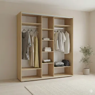 Dulap Cupe Fenix cu 3 usi, 3 Oglinda, Sonoma, 220x60x240 cm