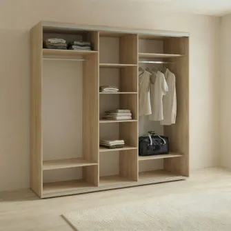 Dulap Cupe Fenix cu 3 usi, 3 Oglinda, Sonoma, 260x60x240 cm