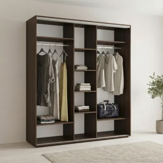 Dulap Cupe Fenix cu 3 usi, 3 Oglinda, Wenge, 200x60x220 cm
