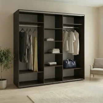 Dulap Cupe Fenix cu 3 usi, 3 Oglinda, Wenge, 270x60x220 cm
