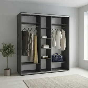 Dulap Cupe Fenix cu 3 usi, 3 PAL, Antracit, 220x60x220 cm