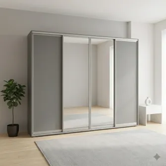 Dulap Cupe Fenix cu 4 usi, 2 PAL + 2 Oglinda, Antracit, 350x60x220 cm