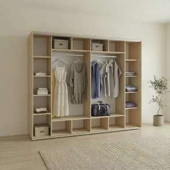 Dulap Cupe Fenix cu 4 usi, 2 PAL + 2 Oglinda, Sonoma, 300x60x240 cm