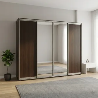 Dulap Cupe Fenix cu 4 usi, 2 PAL + 2 Oglinda, Wenge, 280x60x240 cm