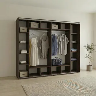 Dulap Cupe Fenix cu 4 usi, 2 PAL + 2 Oglinda, Wenge, 280x60x240 cm