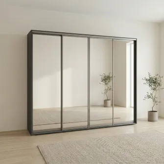 Dulap Cupe Fenix cu 4 usi, 4 Oglinda, Antracit, 300x60x240 cm