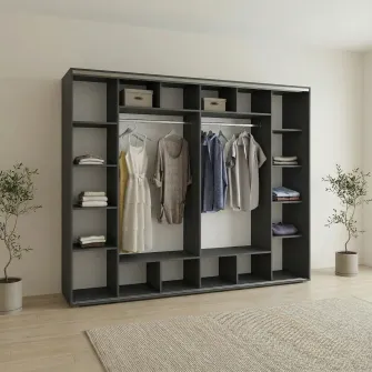 Dulap Cupe Fenix cu 4 usi, 4 Oglinda, Antracit, 300x60x240 cm