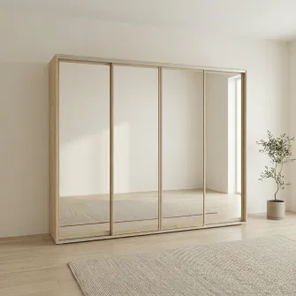 Dulap Cupe Fenix cu 4 usi, 4 Oglinda, Sonoma, 350x60x240 cm