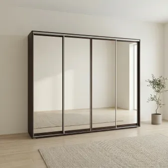 Dulap Cupe Fenix cu 4 usi, 4 Oglinda, Wenge, 300x60x240 cm