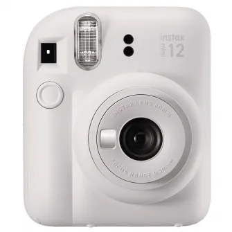 Set aparat foto instant Fujifilm Instax mini 12, Clay White cu husa, album foto si film 1x10