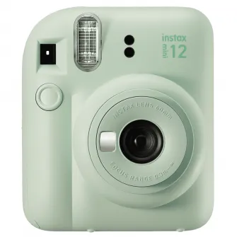 Set aparat foto instant Fujifilm Instax mini 12, Mint green cu husa, album foto si film 1x10