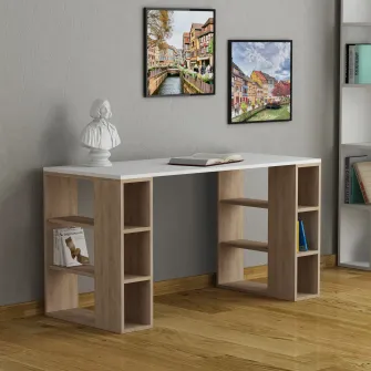 Birou de studiu Colmar - Alb, Stejar 140 x 75 x 60 cm