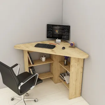 Birou de studiu, Corner, Stejar safir, 80 x 74 x 80 cm