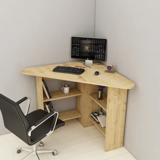 Birou de studiu, Corner, Stejar safir, 80 x 74 x 80 cm