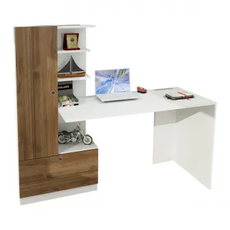 Birou de studiu Domingos - alb, nuc 149 x 120 x 61 cm