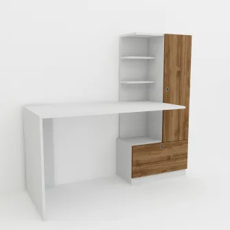 Birou de studiu Merinos - alb, nuc 149 x 120 x 61