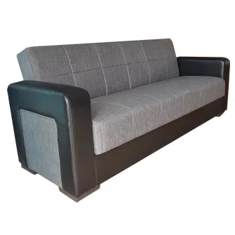 Canapea extensibila, Meda, cu lada de depozitare, 215 x 80 x 80 cm, Gri/Negru