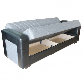 Canapea extensibila, Meda, cu lada de depozitare, 215 x 80 x 80 cm, Gri/Negru