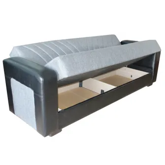 Canapea extensibila, Meda, cu lada de depozitare, 215 x 80 x 80 cm, Gri/Negru