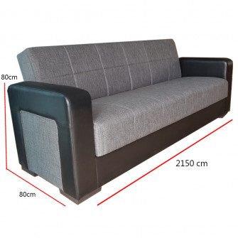Canapea extensibila, Meda, cu lada de depozitare, 215 x 80 x 80 cm, Gri/Negru