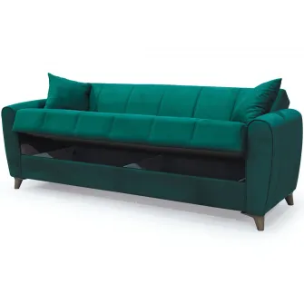 Canapea extensibila, Paris, cu lada de depozitare, 215 x 80 x 80 cm, Verde