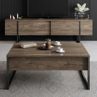 Masuta de cafea Lux - Nuc, Negru 74 x 13,4 x 98 cm