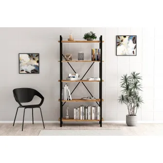 Raft pentru carti, Nero Elit, Pinul AtlanticNegru, 90 x 180 x 34 cm