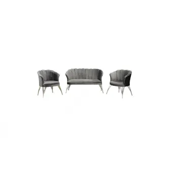 Set Canapea cu doua fotolii cafea, Margareta, Gri, 130 x 75 x 75 cm