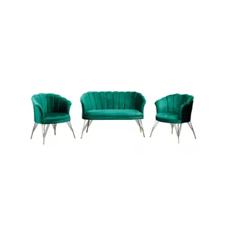 Set Canapea cu doua fotolii cafea, Margareta, Verde, 130 x 75 x 75 cm