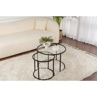 Set masuta de cafea, Tokyo, Negru, 60 x 43 x 60 cm