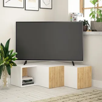 Suport TV Compact - alb, stejar 90 x 32 x 92 cm