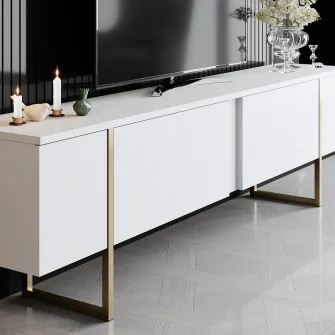 Suport TV Lux - alb, auriu 180 x 50 x 30 cm