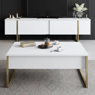 Suport TV Lux - alb, auriu 180 x 50 x 30 cm