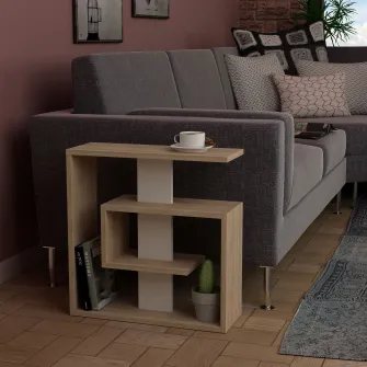 Tabel lateral Saly - Stejar Sonoma, Alb 55 x 57 x 20 cm