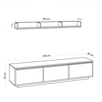 Unitate TV Prag - Alb 180 x 35 x 30 cm