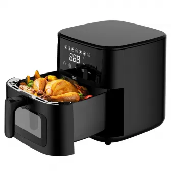 Friteuza cu aer cald iHunt Bro Air Fryer Ultra 4.2L, 1200W, Timer 60 min, Termostat reglabil 80–200°C, Geam vizual, Indicator, Oprire automata, Protectie supraincalzire, Inox, 33 x 24.5cm, Black