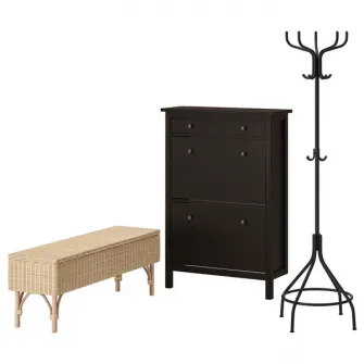 IKEA HEMNES / TOLKNING Set mobilier hol, 3 piese, negru/negru-maro