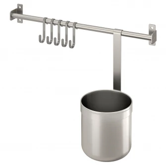 IKEA KUNGSFORS Bara cu 5 carlige si 1 recipient, inox, 40 cm