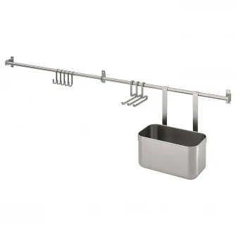 IKEA KUNGSFORS Sine cu carlige si recipient, inox, 112 cm
