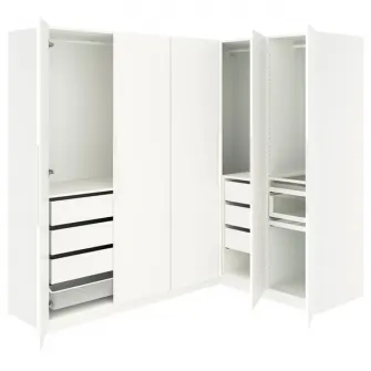 IKEA PAX / TONSTAD Dulap colt, alb/alb murdar, 210/160x201 cm