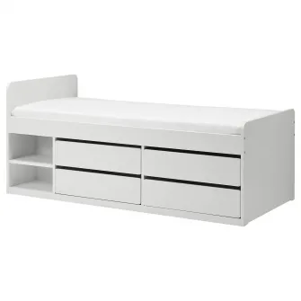 IKEA SLAKT Cadru pat cu depozitare, alb, 90x200 cm